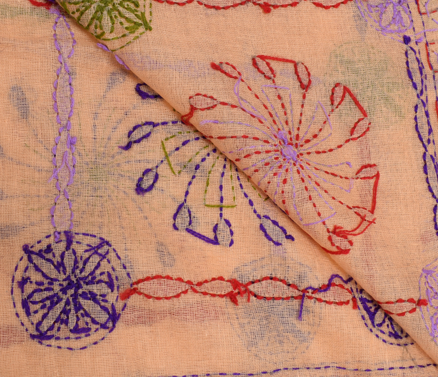 Sushila Vintage Indian Dupatta Pure Cotton Hand Embroidered Long Stole Hijab