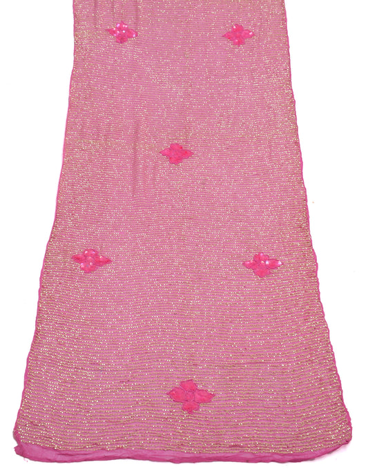 Sushila Vintage Pink Dupatta Pure Chiffon Silk Sequins Embroidered Long Stole