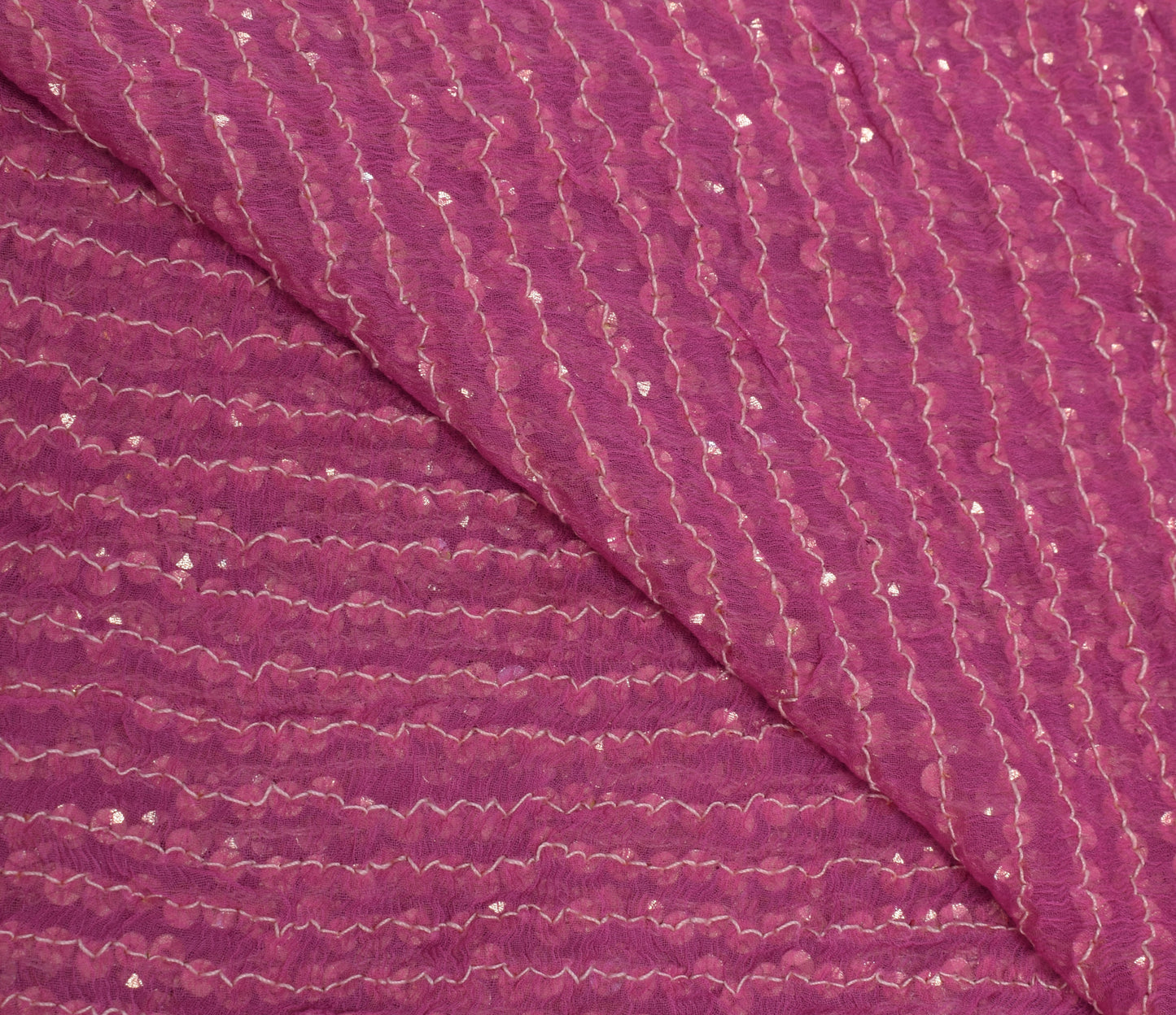 Sushila Vintage Pink Dupatta Pure Chiffon Silk Sequins Embroidered Long Stole
