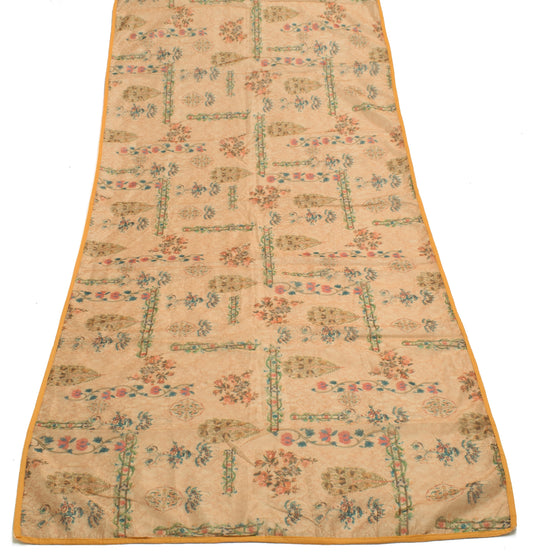 Sushila Vintage Light Brown Indian Dupatta Blend Silk Printed Long Stole Hijab