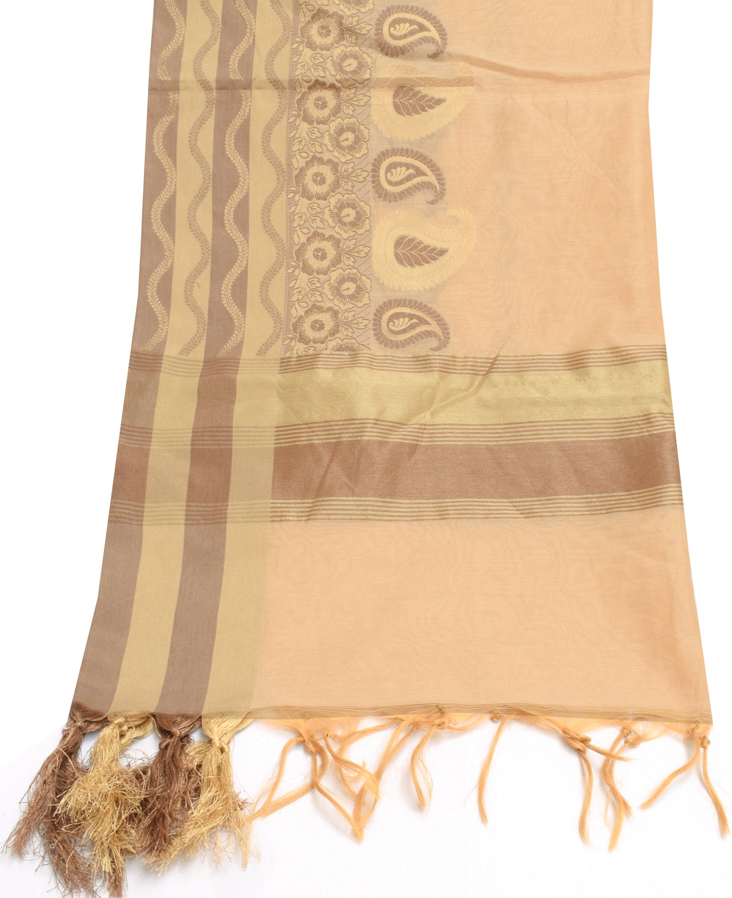 Sushila Vintage Beige Indian Dupatta Blend Silk Woven Long Stole Hijab Scarves