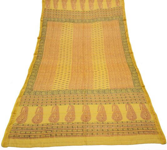 Sushila Vintage Mustard Indian Dupatta 100% Pure Cotton Printed Long Stole Hijab