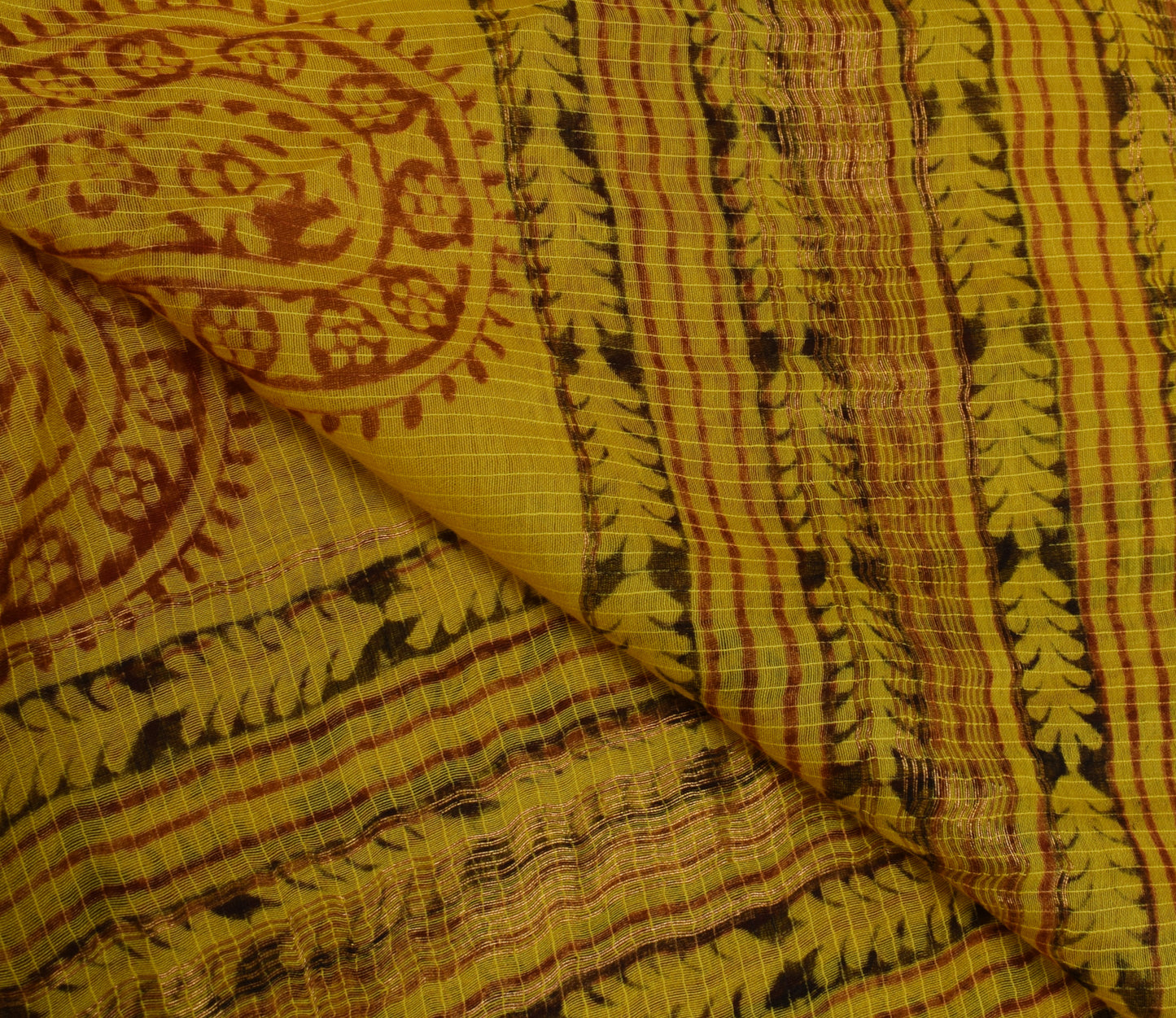 Sushila Vintage Mustard Indian Dupatta 100% Pure Cotton Printed Long Stole Hijab