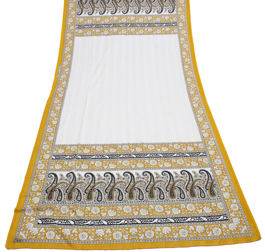 Sushila Vintage White Indian Dupatta Pure Cotton Printed Long Stole Veil Scarves