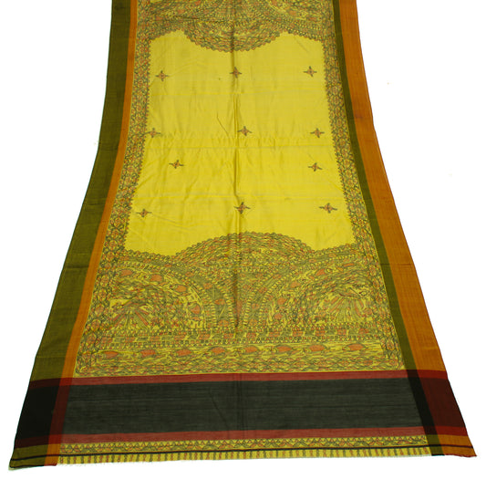 Sushila Vintage Green Dupatta Pure Cotton Madhubani Printed Long Stole Hijab