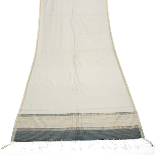 Sushila Vintage Cream Indian Dupatta 100% Pure Silk Woven Long Stole Veil