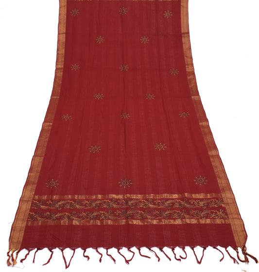 Sushila Vintage Maroon Indian Dupatta 100% Pure Cotton Printed Long Stole Veil