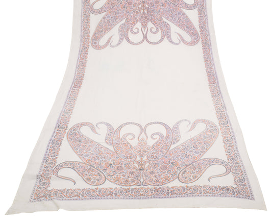 Sushila Vintage White Dupatta 100% Pure Cotton Printed Long Stole Hijab Scarves