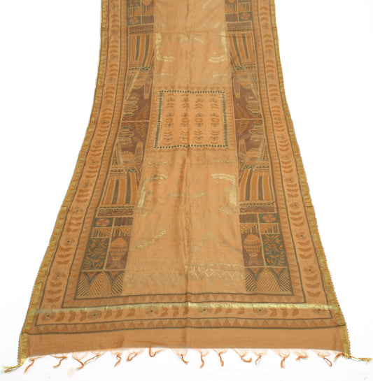 Sushila Vintage Indian Brown Dupatta 100% Pure Silk Printed Long Stole Scarves