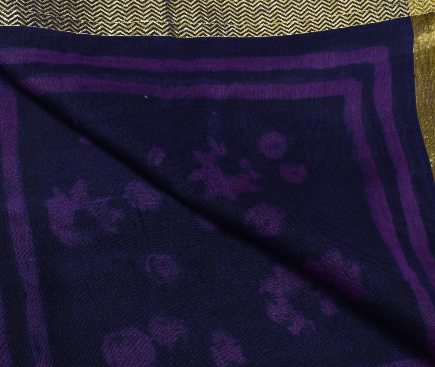 Sushila Vintage Purple Dupatta Pure Silk Printed Floral Long Stole Veil Hijab