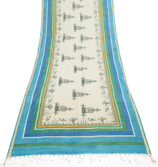 Sushila Vintage Indian Cream Dupatta 100% Pure Cotton Printed Long Stole Hijab