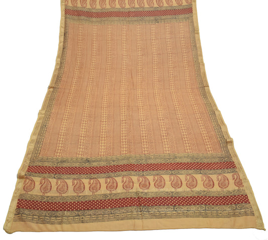 Sushila Vintage Cream Indian Dupatta 100% Pure Cotton Printed Long Stole Hijab