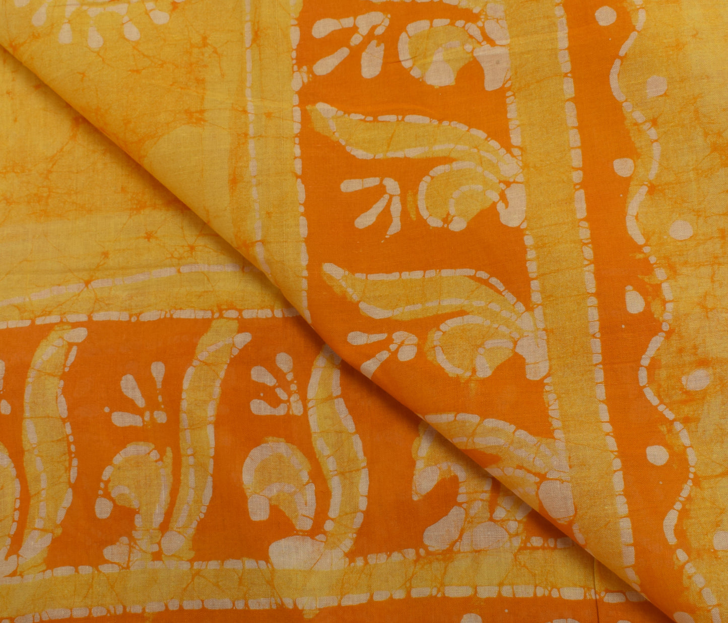 Sushila Vintage Yellow Dupatta 100% Pure Cotton Batik Printed Long Stole Veil