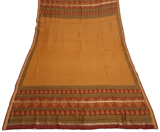 Sushila Vintage Mustard Dupatta 100% Pure Cotton Printed Long Stole Long Veil