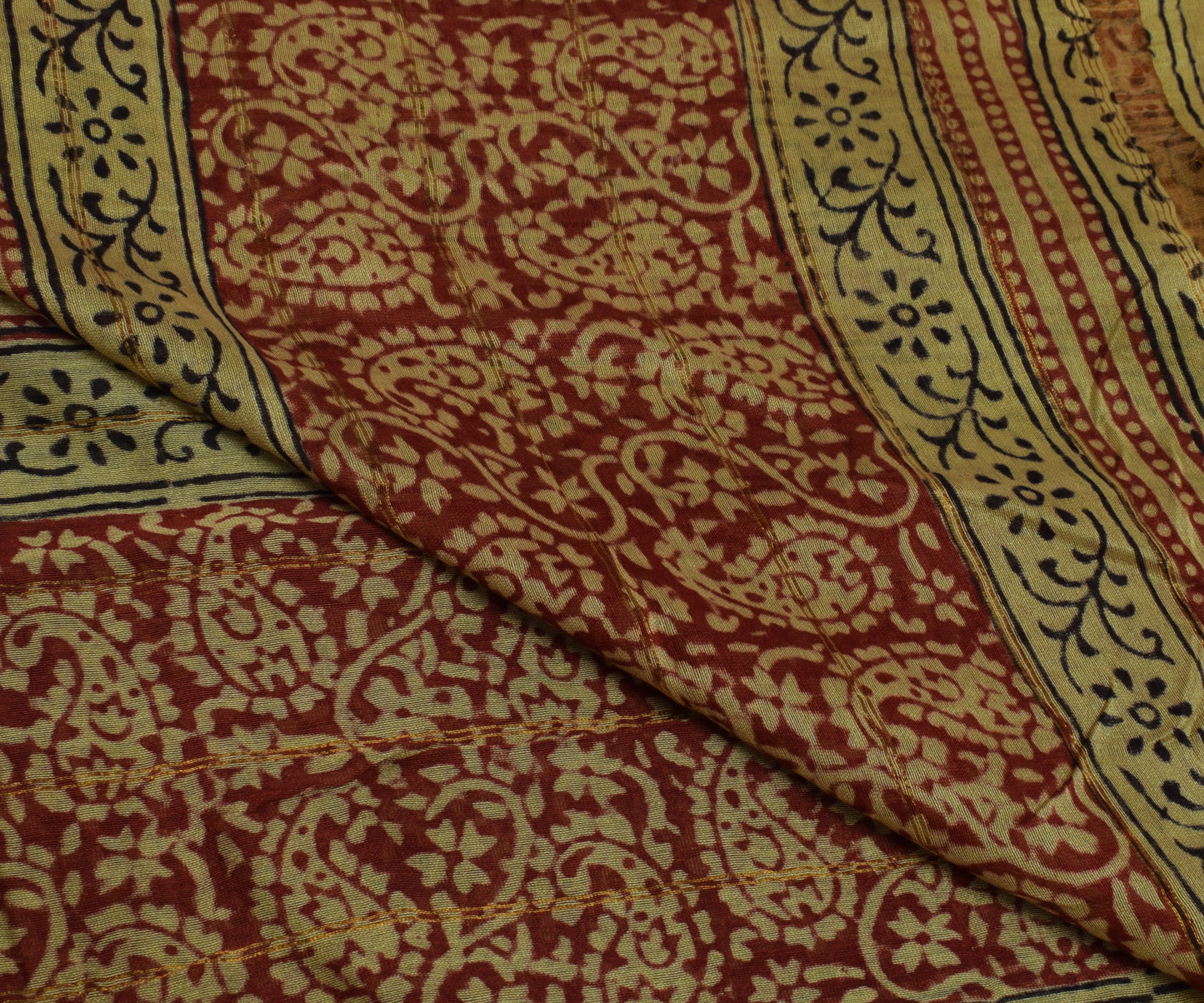 Sushila Vintage Brown Indian Dupatta Pure Cotton Hand Block Long Stole Veil Wrap