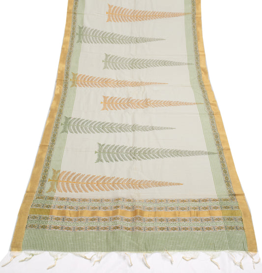 Sushila Vintage Indian Cream Dupatta 100% Pure Silk Printed Long Stole Scarves