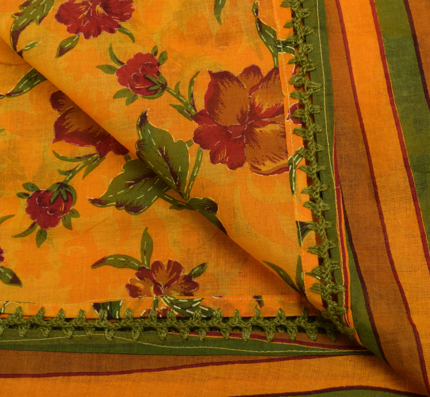 Sushila Vintage Indian Yellow Dupatta 100% Pure Cotton Printed Long Stole Hijab