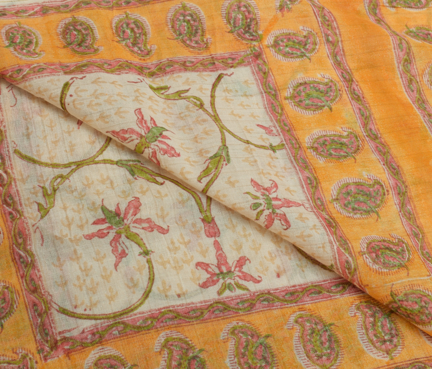 Sushila Vintage Indian Cream Dupatta 100% Pure Silk Printed Long Stole Scarves