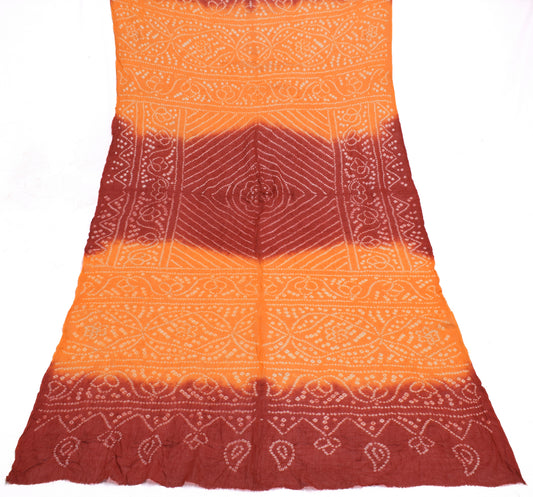 Sushila Vintage Orange Dupatta 100% Pure Cotton Bandhani Printed Long Stole Wrap