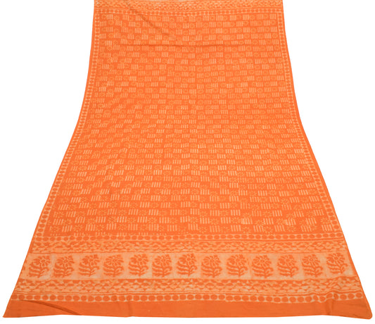 Sushila Vintage Orange Indian Dupatta 100% Pure Cotton Printed Long Stole Veil