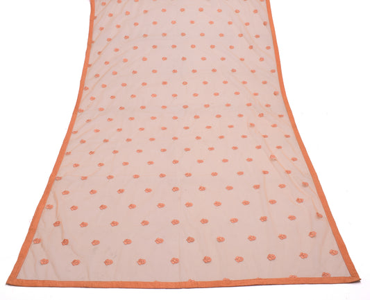 Sushila Vintage Peach Indian Dupatta Net Mesh Embroidered Long Stole Wrap Hijab