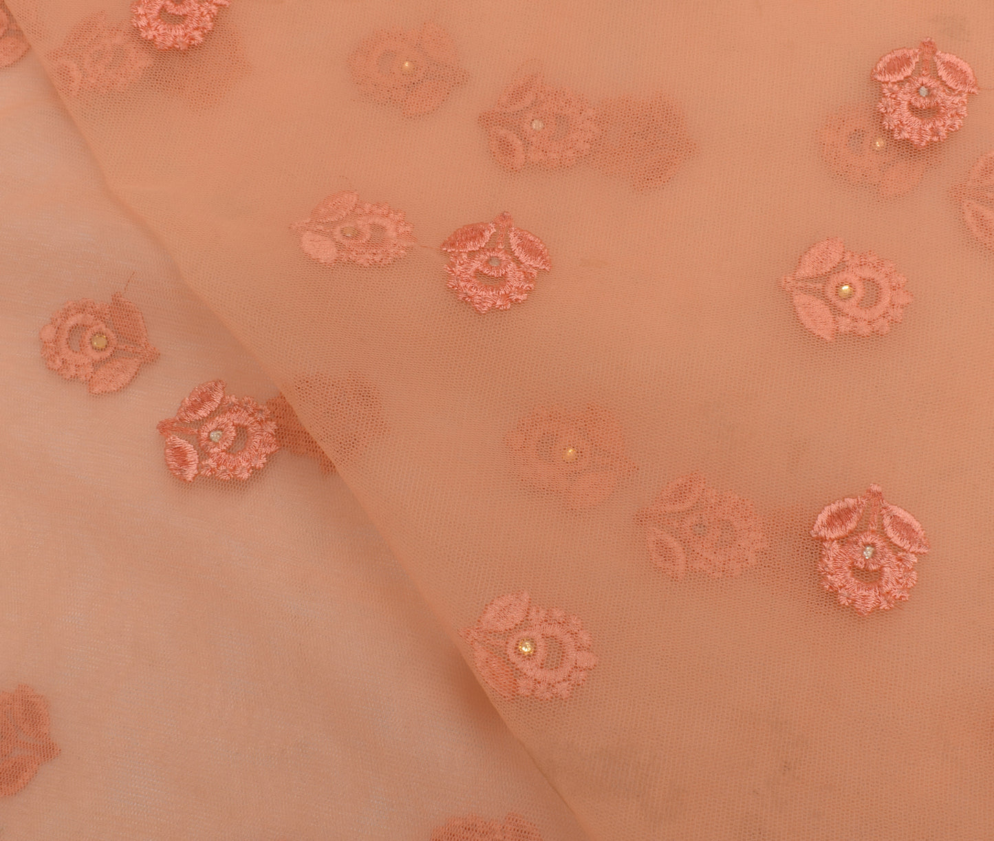 Sushila Vintage Peach Indian Dupatta Net Mesh Embroidered Long Stole Wrap Hijab