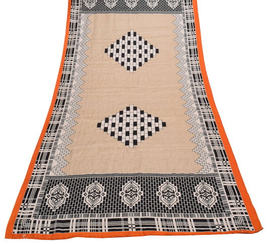 Sushila Vintage Light Brown Dupatta Blend Silk Printed Long Stole Veil Scarves