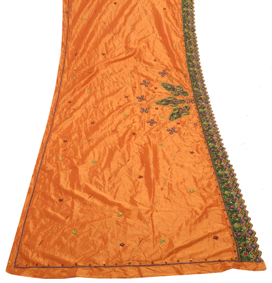 Sushila Vintage Orange Dupatta Blend Silk Hand Beaded Floral Long Stole Veil