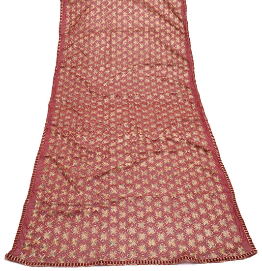 Sushila Vintage Maroon Dupatta Blend Chiffon Silk Phulakri Embroidered Long Veil