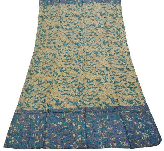 Sushila Vintage Indian Cream Dupatta 100% Pure Silk Printed Long Stole Hijab