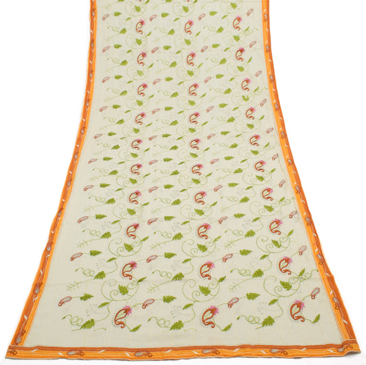 Sushila Vintage Cream Dupatta 100% Pure Cotton Embroidered Long Stole Hijab