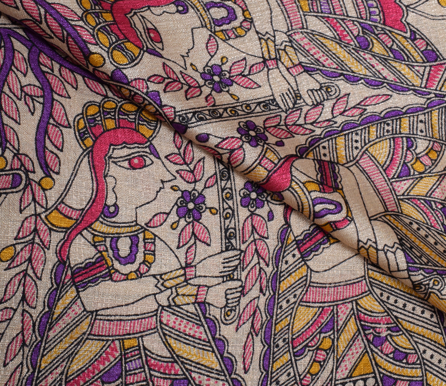 Sushila Vintage Light Brown Dupatta Blend Silk Madhubani Printed Long Stole Veil