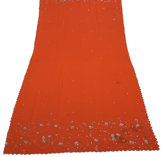 Sushila Vintage Orange Dupatta Blend Georgette Silk Hand Beaded Long Stole