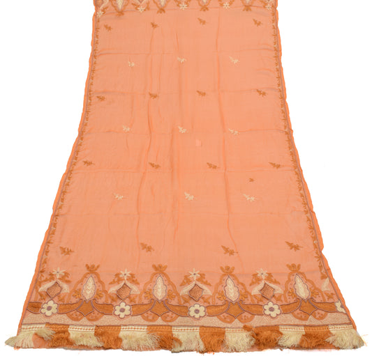 Sushila Vintage Orange Dupatta Pure Chiffon Silk Embroidered Long Stole Veil