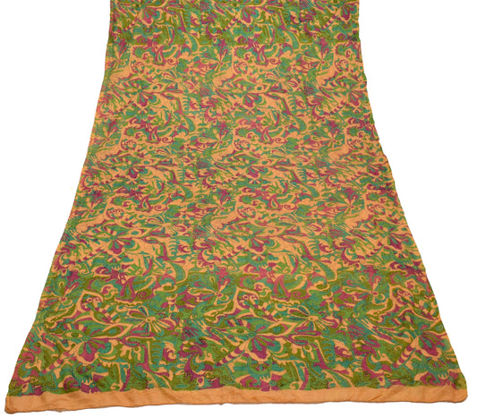Sushila Vintage Indian Beige Dupatta Blend Silk Printed Long Stole Scarves Veil