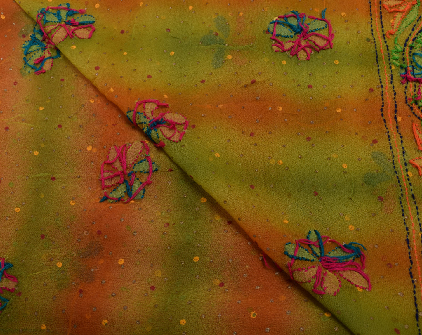 Sushila Vintage Indian Dupatta Pure Georgette Silk Embroidered Long Stole Veil