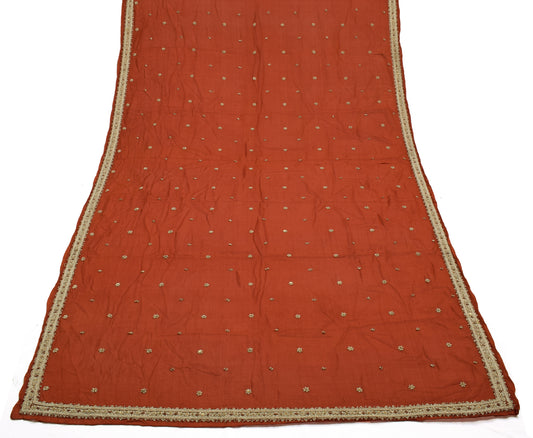 Sushila Vintage Rust Dupatta Pure Chiffon Silk Hand Beaded Long Stole Scarves