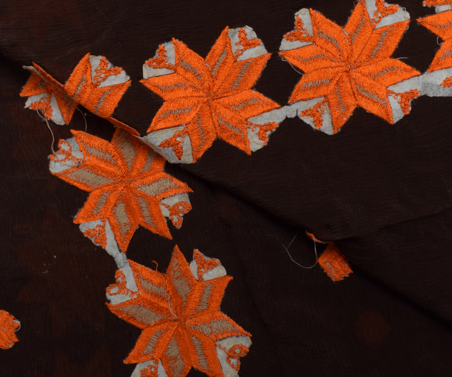 Sushila Vintage Indian Brown Dupatta Pure Chiffon Silk Embroidered Long Stole