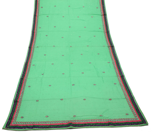 Sushila Vintage Pista Green Dupatta Pure Chiffon Silk Embroidered Long Stole