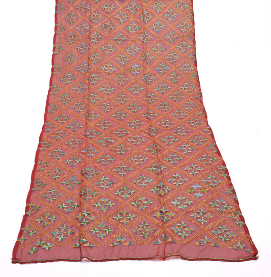 Sushila Vintage Maroon Dupatta Blend Chiffon Phulkari Embroidered Long Stole