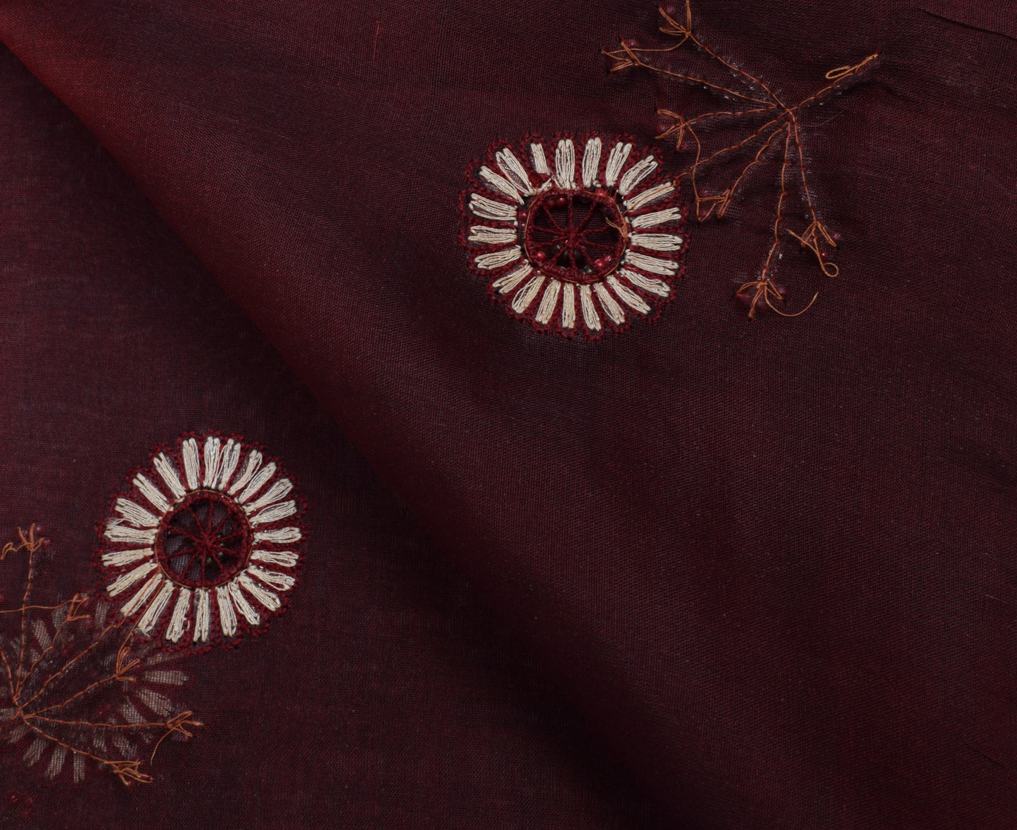 Sushila Vintage Maroon Dupatta 100% Pure Silk Hand Beaded Long Stole Scarves