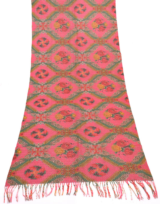 Sushila Vintage Pink Indian Dupatta Blend Woolen Floral Long Stole Veil Scarves