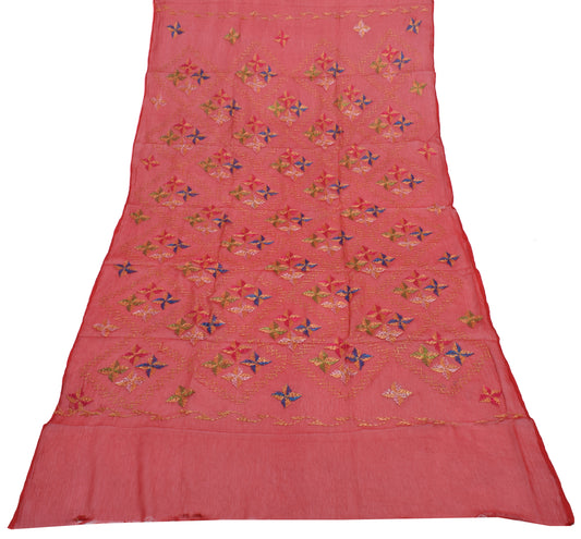 Sushila Vintage Red Dupatta Blend Chiffon Silk Embroidered Long Stole Veil Wrap