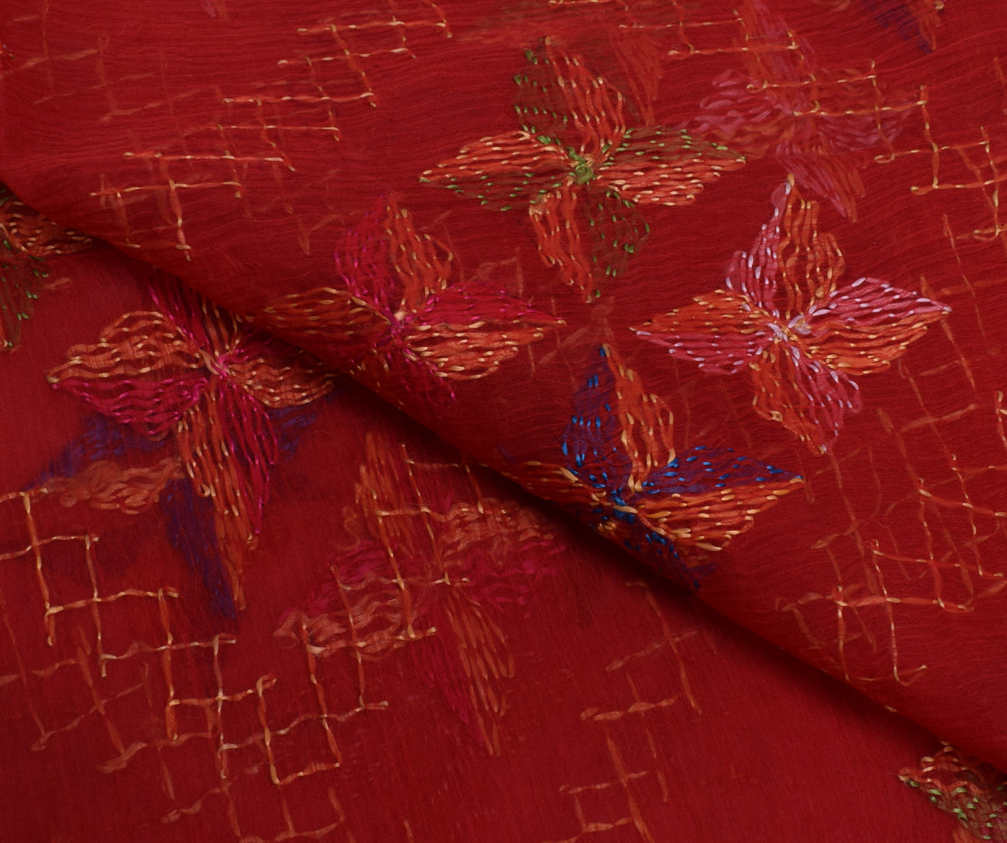Sushila Vintage Red Dupatta Blend Chiffon Silk Embroidered Long Stole Veil Wrap