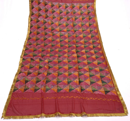 Sushila Vintage Maroon Dupatta Blend Chiffon Phulkari Embroidered Long Stole