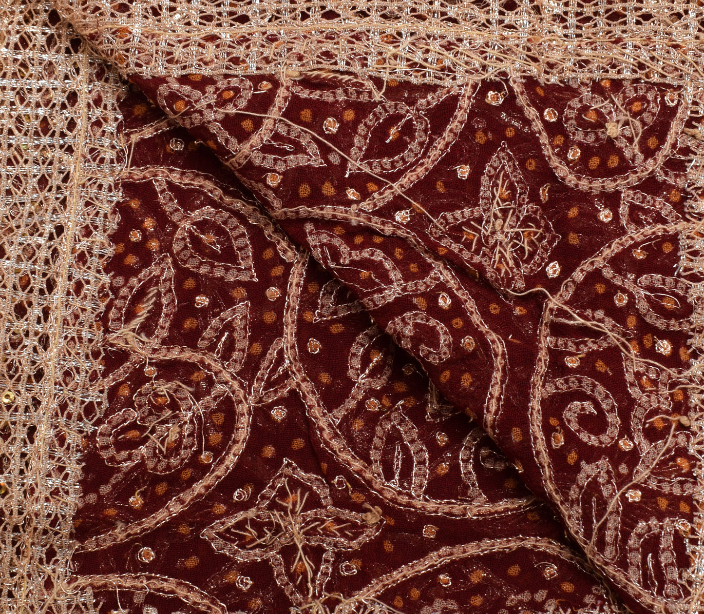 Sushila Vintage Maroon Dupatta Blend Georgette Silk Hand Beaded Long Stole Wrap