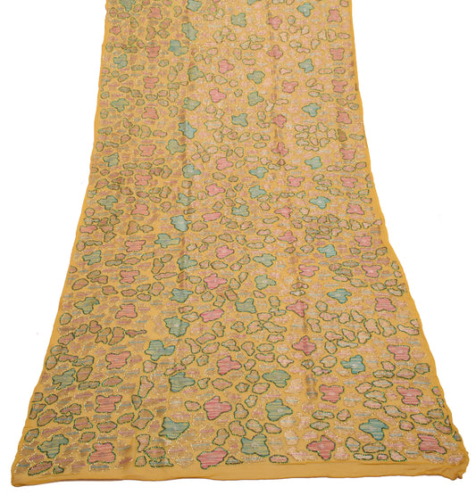 Sushila Vintage Yellow Dupatta Pure Chiffon Silk Embroidered Long Stole Scarves