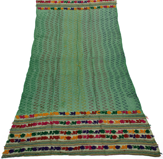 Sushila Vintage Green Dupatta Pure Chiffon Silk Hand Embroidered Long Stole Veil