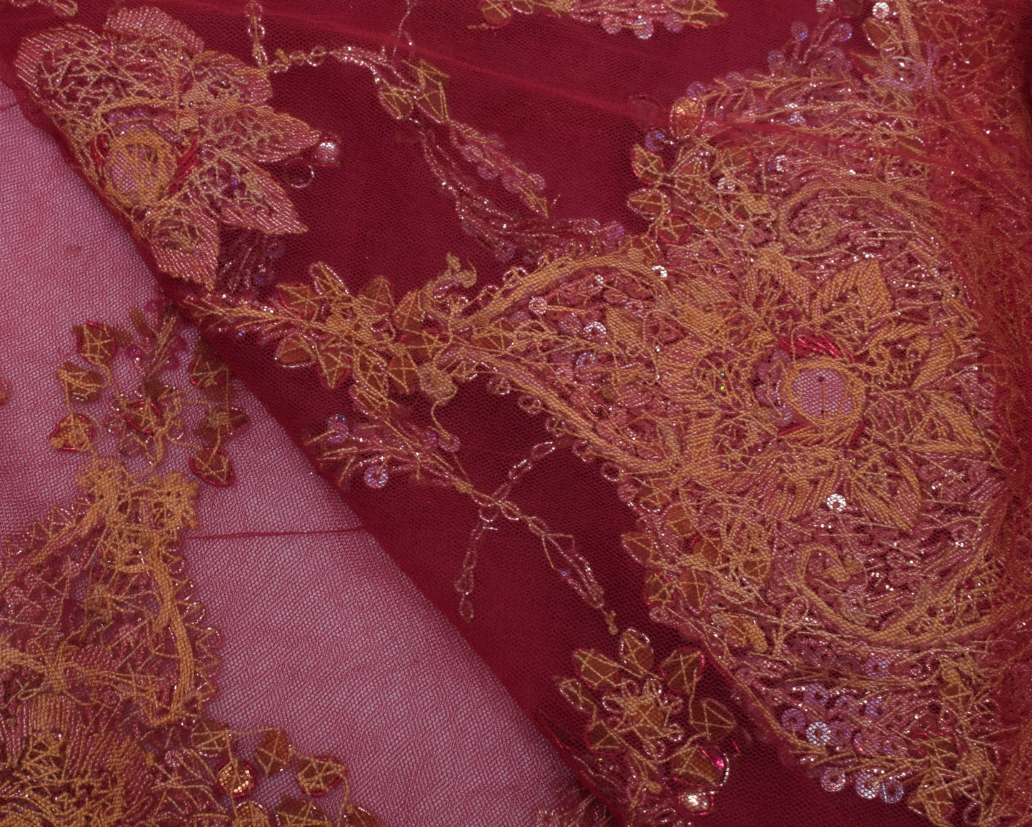 Sushila Vintage Pink HEAVY Dupatta Net Mesh Hand Beaded Long Stole Veil Scarves