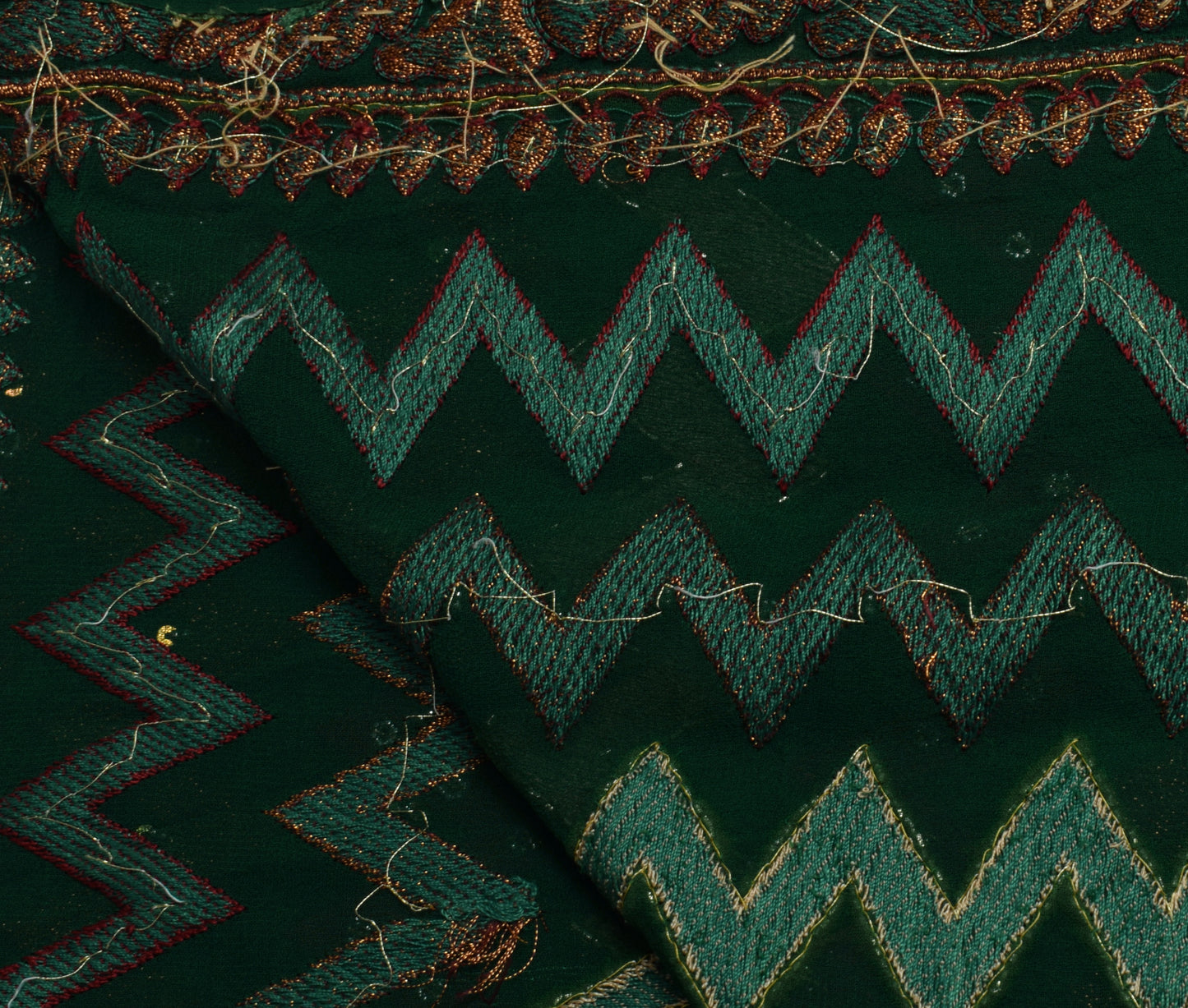 Sushila Vintage Green Dupatta Pure Georgette Silk Hand Beaded Long Stole Veil